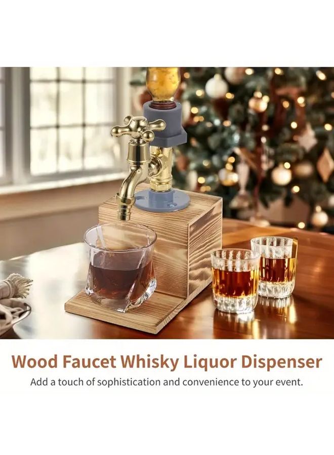 Dark Wood Grain Whiskey Dispenser With Double Outlet Rustic Bar Decor Gift - Image 2